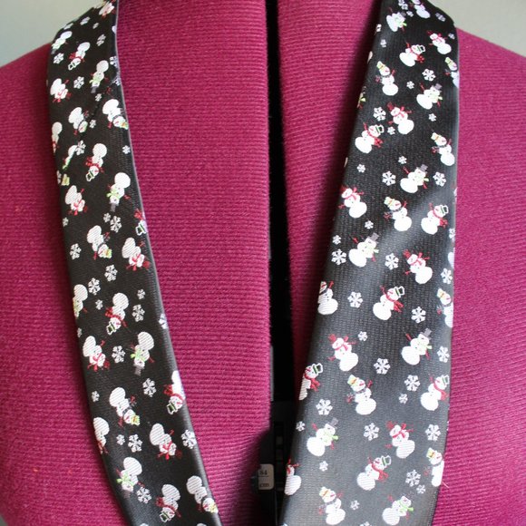 Holiday Traditions Necktie Black With Silver Snowmen Christmas - Picture 3 of 6